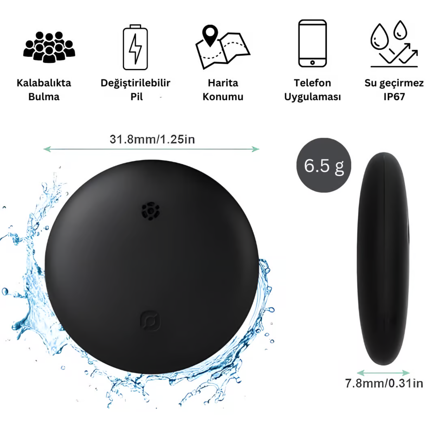 Motosiklet Uyumlu Wireless Airtag Akıllı Takip Cihazı Siyah (Sadece iPhone Uyumlu)