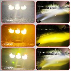 Motosiklet Scooter Sis Farı 3 Mod Beyaz Sarı Metal Kasa 12V/24V Led Işık - 1 Adet