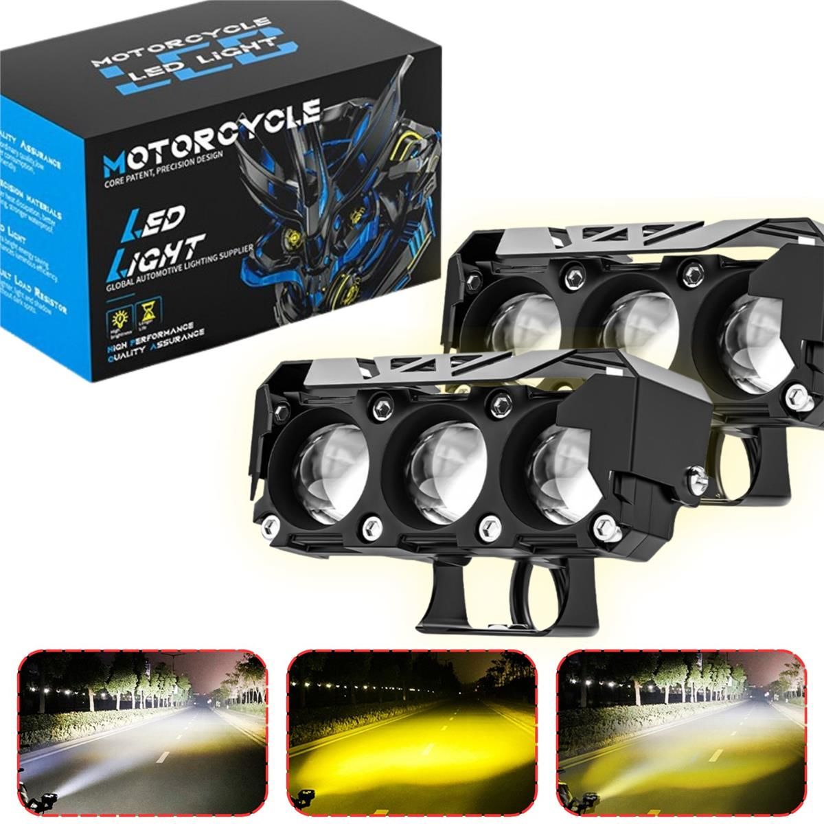 Motosiklet Scooter Sis Farı 3 Mod Beyaz Sarı Metal Kasa 12V/24V Led Işık - 1 Adet