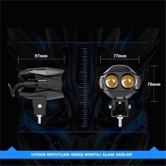 Motosiklet Çift Göz Led Lazer Sis Farı 1 ADET Delici Beyaz Sarı Çift Renk 12-80 Volt