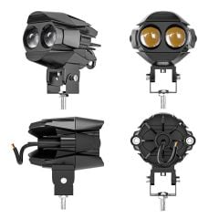 Motosiklet Çift Göz Led Lazer Sis Farı 1 ADET Delici Beyaz Sarı Çift Renk 12-80 Volt