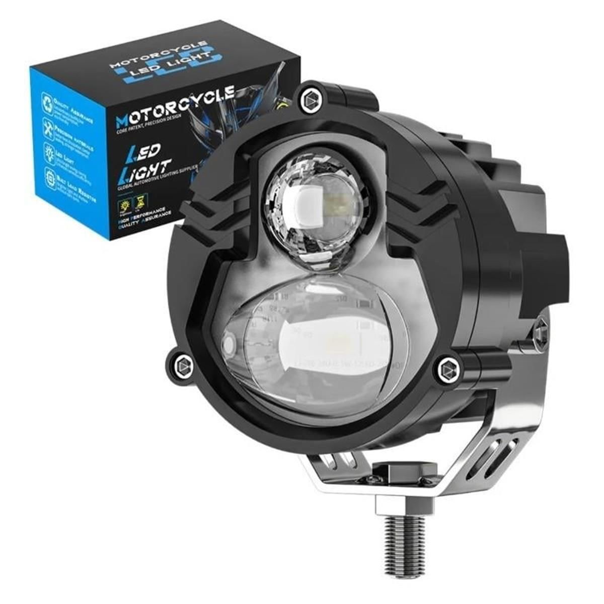 Motosiklet LED Sis Farı 1 ADET Metal Kasa Yüksek Güçlü Delici Spot Beyaz Sarı Çift Renk