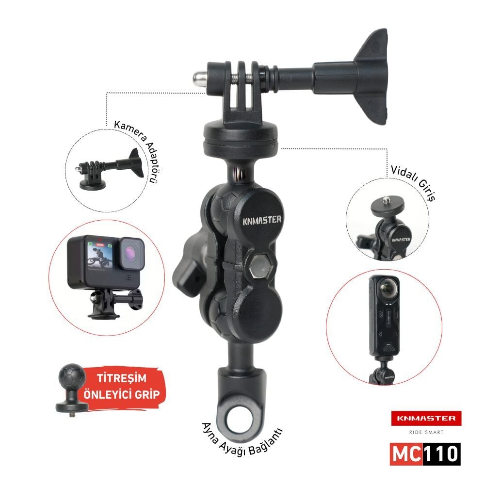 Knmaster MC110 – 360° Ayarlanabilir Motosiklet Ayna Dibi Aksiyon Kamera Aparatı