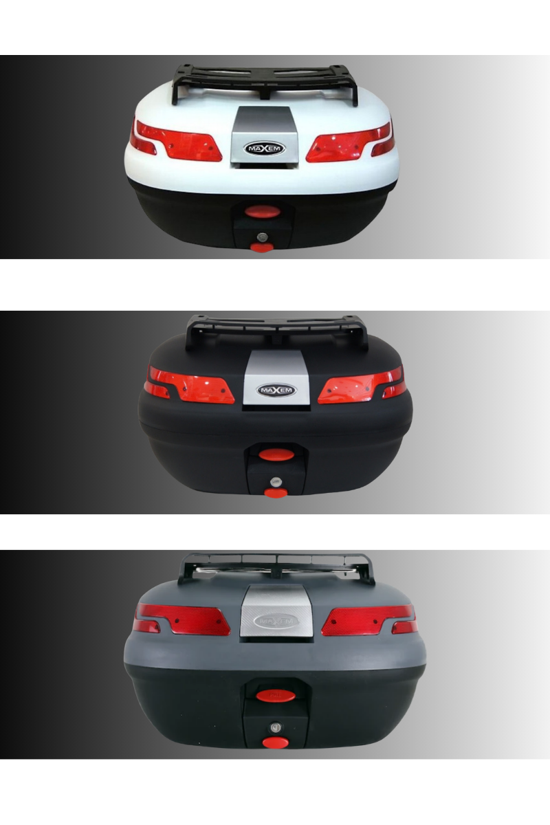 Maxem Motosiklet Arka Çanta Topcase - Sırtlıklı - Siyah - Beyaz - Gri