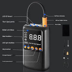 Şarjlı Lastik Şişirme Cihazı - TYPE-C UBS Şarjlı Pompa  - MTS