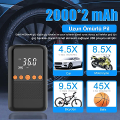 Şarjlı Lastik Şişirme Cihazı - TYPE-C UBS Şarjlı Pompa  - MTS