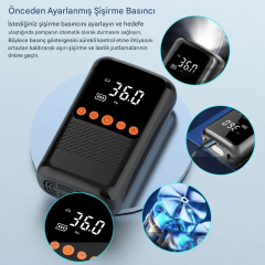 Şarjlı Lastik Şişirme Cihazı - TYPE-C UBS Şarjlı Pompa  - MTS