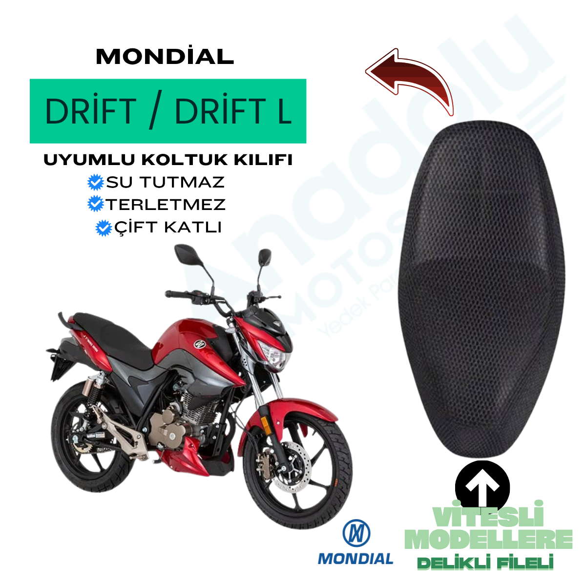 Mondial Drift ve Mondial Drift L Modeline Uyumlu Delikli Fileli Koltuk Kılıfı