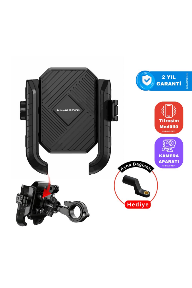 KNMASTER TT500 Titreşim Önleyicili Motosiklet Telefon Tutucu (Kamera Bağlantılı)