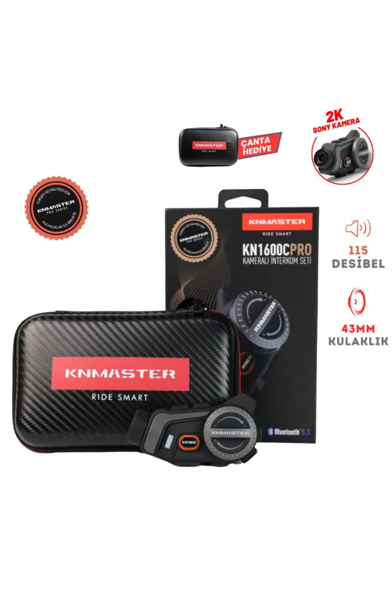 KNMASTER KN1600C PRO Kameralı Motosiklet Kask Bluetooth İntercom Kulaklık Seti