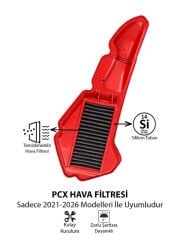 HONDA PCX Uyumlu KIRMIZI Temizlenebilir Performans Hava Filtresi (2021-2026)
